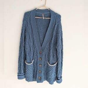 Free People Blue Cable Knit Cardigan